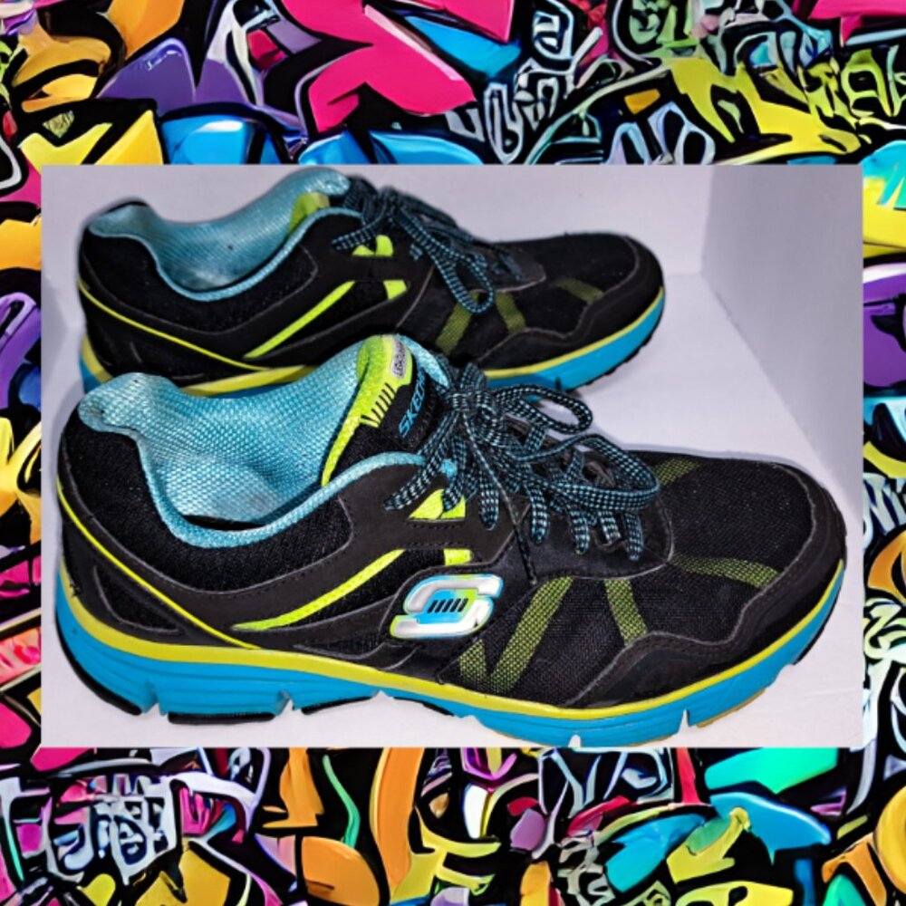 Sketchers Low Textile Trainers BKAQ SN 11642 Blue/Yellow/White US7.5